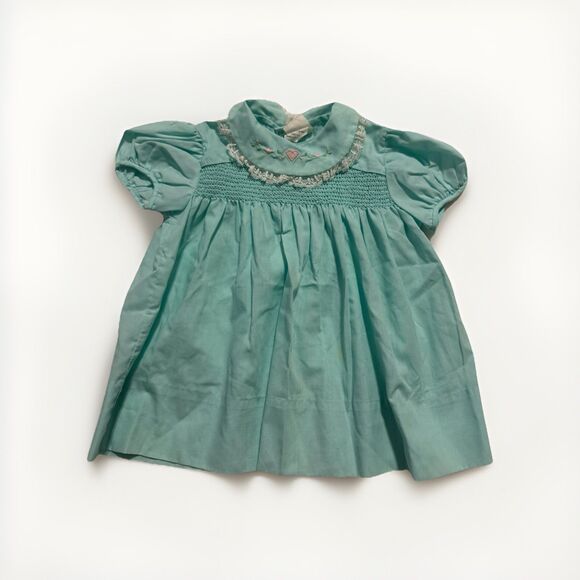 Toddle Time JC Penney Vintage Dress Baby Toddler Size 1 1/2 Embroidered Blue - Picture 1 of 9